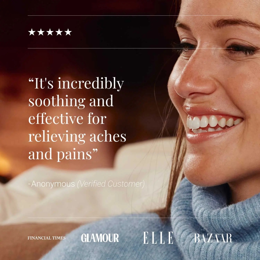 Customer review image for KIKI Health Magnesium Oil Spray highlighting soothing effect for aches and pains.