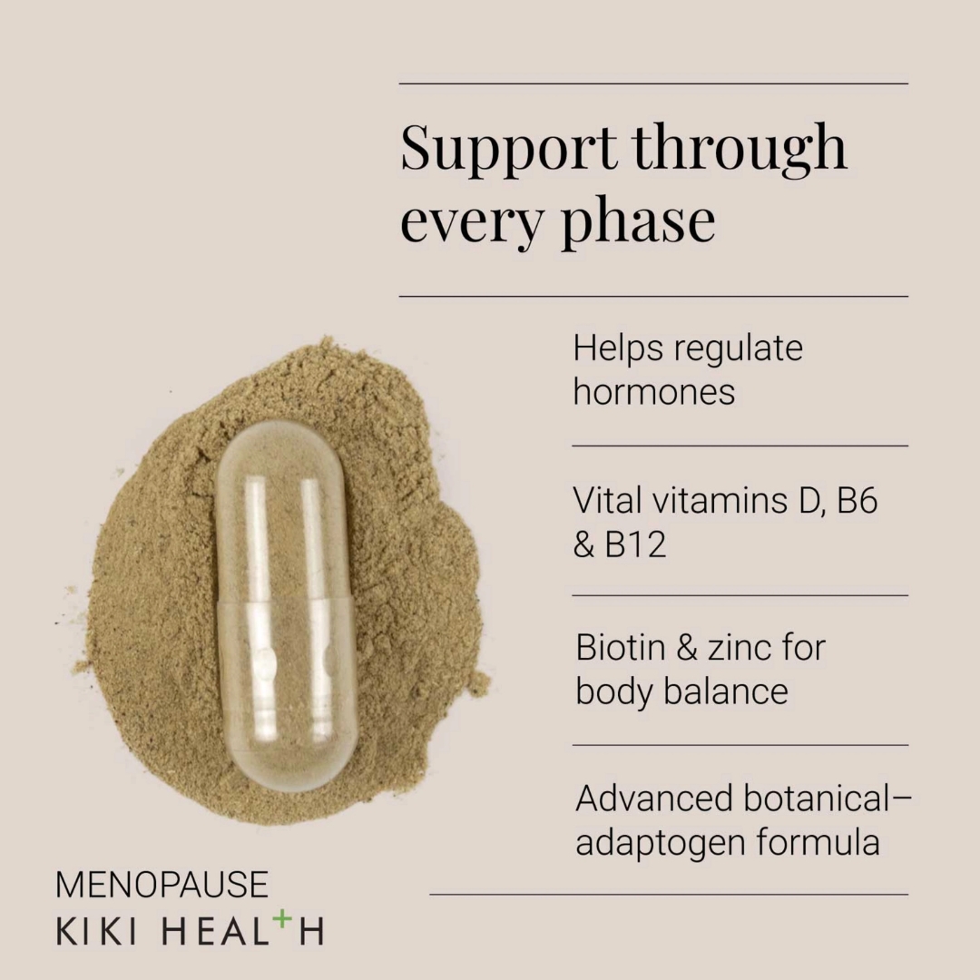 KIKI Health Menopause Support supplement capsule close-up with nutrients and adaptogens for hormone regulation