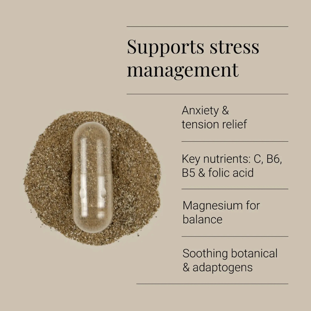 KIKI Health Serenity Mood Support Blend capsule with adaptogens and nutrients for stress and anxiety relief