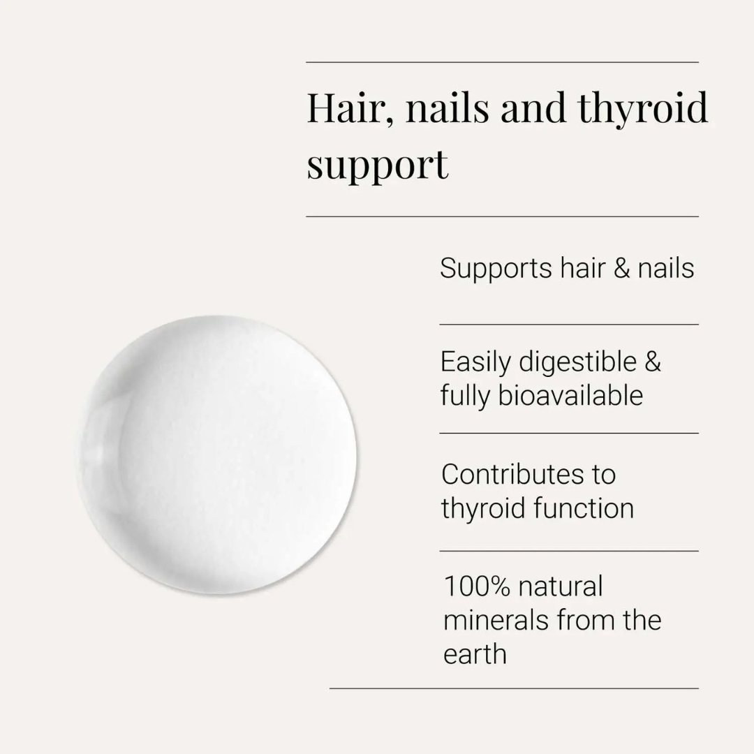 Ionic selenium liquid supplement benefits graphic supporting hair nails and thyroid function