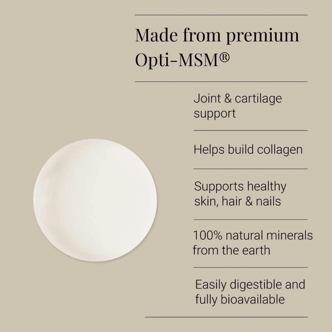 Ionic sulfur supplement benefits graphic made from Opti-MSM mineral source